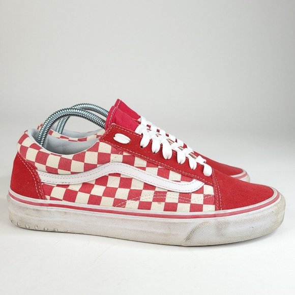 Vans Other - Vans Old Skool Skate Shoes Mens 9.5 Women 11 Checkerboard Racing Red And White